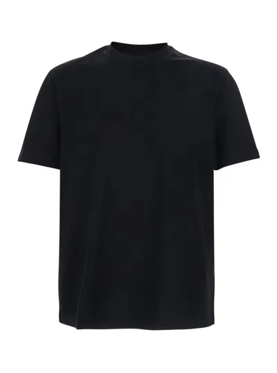 Emporio Armani Black T-shirt With Stretch Crew Neck And Tone On Tone Logo Lettering In Cotton Jacquard Man