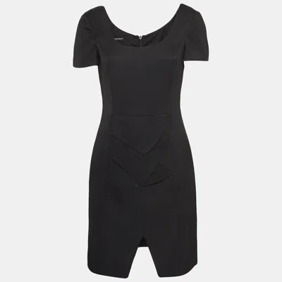 Pre-owned Emporio Armani Black Textured Canvas Mini Dress M