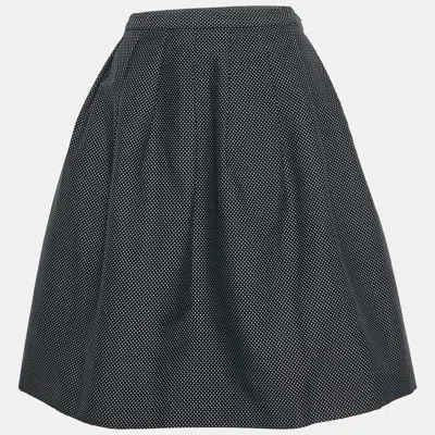 Emporio Armani Black Textured Cotton Blend Pleated Mini Skirt