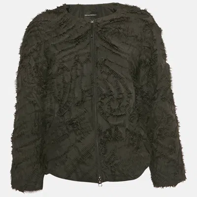 Pre-owned Emporio Armani Black Textured Crepe Zip-up Jacket S