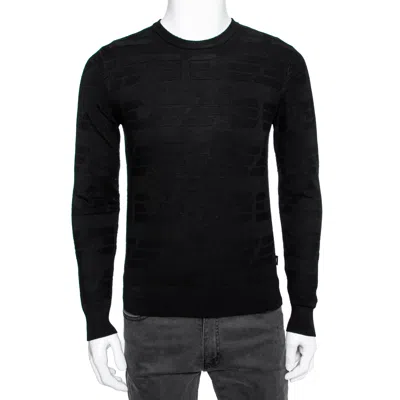 Pre-owned Emporio Armani Black Textured Knit Long Sleeve Crew Neck Sweater Xs