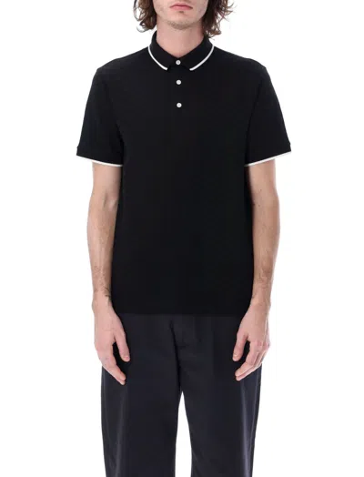 EMPORIO ARMANI BLACK TEXTURED POLO T-SHIRT