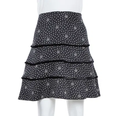 Pre-owned Emporio Armani Black Textured Silk Tiered Short Skirt M