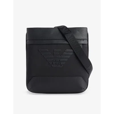 Emporio Armani Black Travel Flat Messenger Faux Leather Cross-body Bag