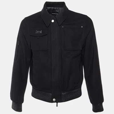 Pre-owned Emporio Armani Black Wool & Angora Zip Up Bomber Jacket S