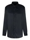 Emporio Armani Long Sleeve Satin Shirt With Spread Collar In Black