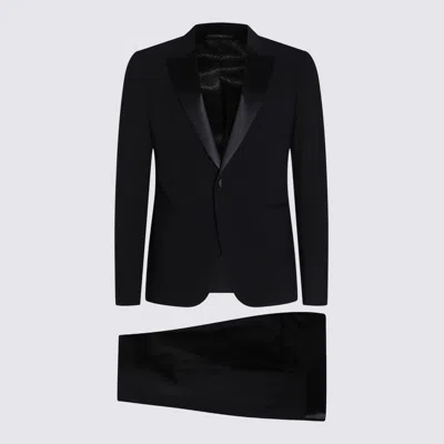 Emporio Armani Black Wool Suit In Dark Navy