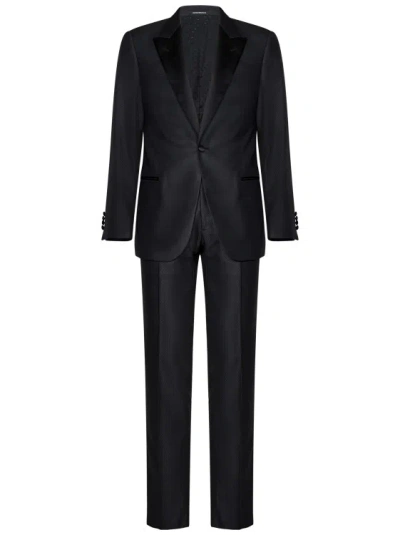 Emporio Armani Black Wool Tuxedo Suit In Grey