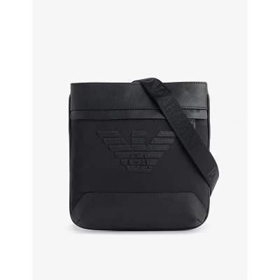 Emporio Armani Brand-appliqué Leather Crossbody Bag In Black/black