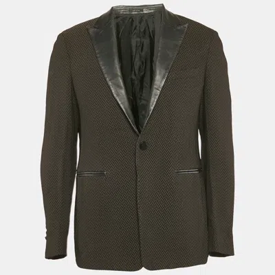 Pre-owned Emporio Armani Black/brown Patterned Wool Blend Single Breasted Blazer L