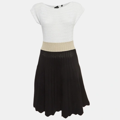Pre-owned Emporio Armani Black/white Crochet Flared Mini Dress S