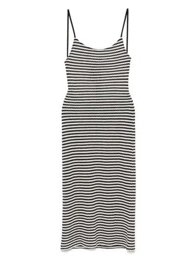 Emporio Armani Blackwhite Striped Cotton Midi Dress