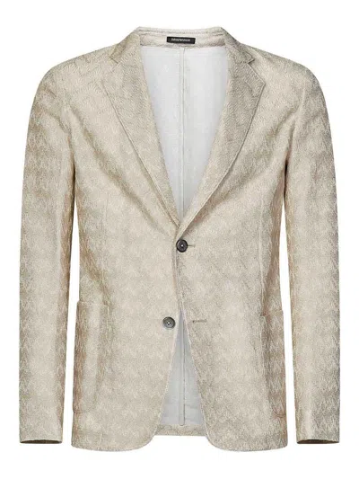 Emporio Armani Beige Single-breasted Jersey Knit Blazer