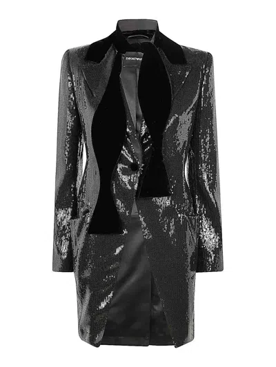 Emporio Armani Single Breasted Sequinned Blazer In Black