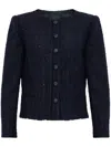Emporio Armani Tweed Short Blazer Jacket In Blue