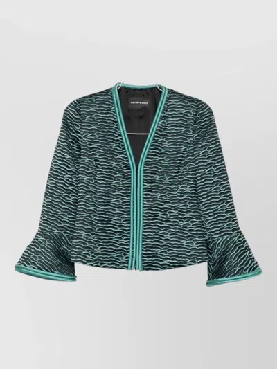 Emporio Armani Blazer Contrast Trim Flared Sleeves Open Front In Multi