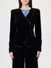 Emporio Armani Asymmetric Velvet Long Sleeve Blazer In Black