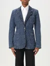 Emporio Armani Denim Blazer With All-over Rhinestones In Denim