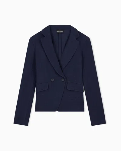 Emporio Armani Unlined Cotton Jersey Blazer With A Jacquard Relief Pattern In Blue