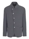 Emporio Armani Guru-collar Jacket With Off-centre Fastening In Bark-effect Armure Fabric In Grey