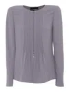 Emporio Armani Crew Neck Pleated Front Blazer With Shoulder Pads In Grey