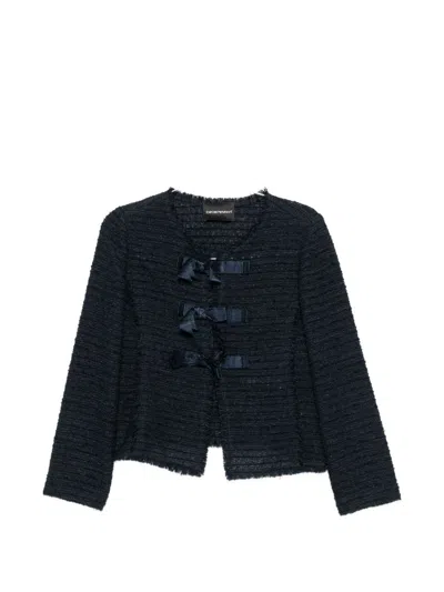 Emporio Armani Knit Blazer Jacket Cropped Round Neck In Black