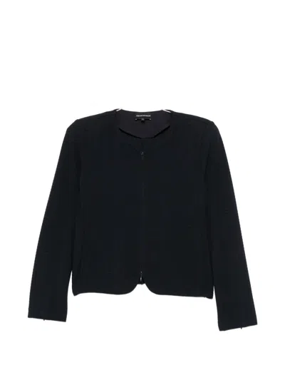 Emporio Armani Knit Blazer Jacket Round Neck Design In Black