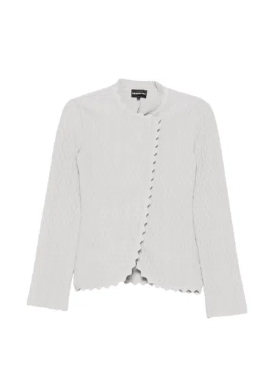 Emporio Armani Knit Blazer Jacket Round Neck Scalloped In White