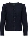 Emporio Armani Tweed Short Blazer Jacket In Navy Blue
