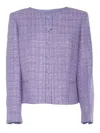 Emporio Armani Tweed Short Blazer Jacket In Purple