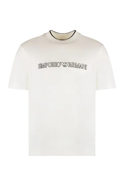 Emporio Armani Blend Cotton Crew-neck T-shirt In White