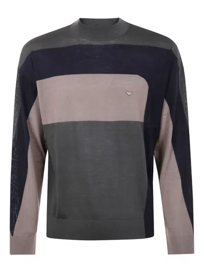Emporio Armani Round Neck Tricolor Sweater In Multi