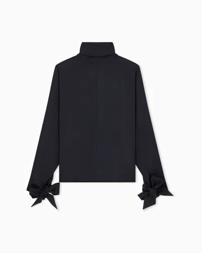 Emporio Armani Blouse In Recycled Crepe With High Neckline And Tie Cuffs In Black