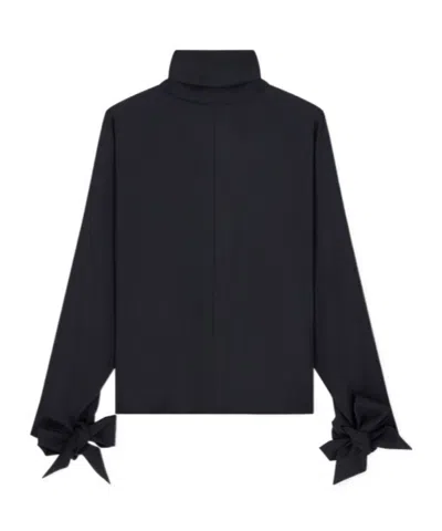 Emporio Armani Blouse In Recycled Crepe With High Neckline And Tie Cuffs In Black