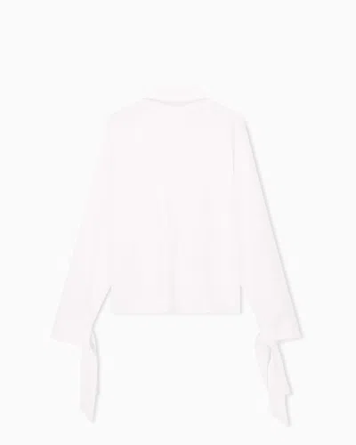 Emporio Armani Blouse In Recycled Crepe With High Neckline And Tie Cuffs In Neutral