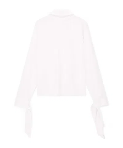 Emporio Armani Blouse In Recycled Crepe With High Neckline And Tie Cuffs In White