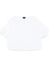 Emporio Armani Crew Neck Cotton Blouse With Short Sleeves In Optical White