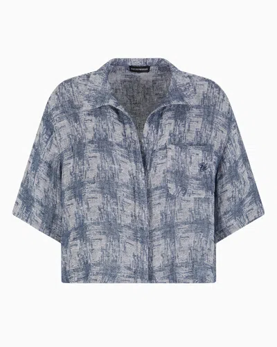 Emporio Armani Check Linen-blend Shirt In Blue
