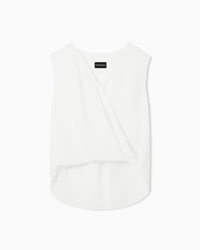 Emporio Armani Ruched Sleeveless Wrap Top In White