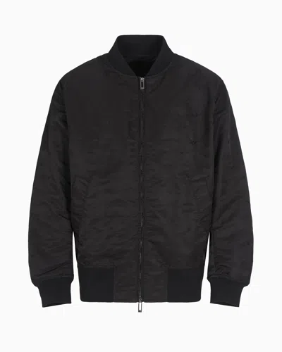 Emporio Armani Blouson Aus Nylon Mit Durchgehender Mikro-stickerei Mit Adler-motiv In Schwarz