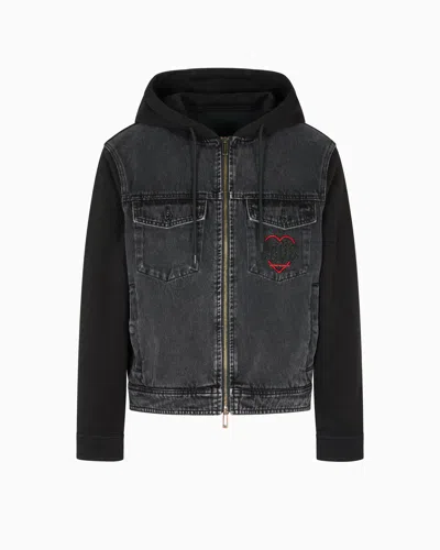 Emporio Armani Blouson En Denim Et Jersey Avec Broderie Capsule Saint-valentin