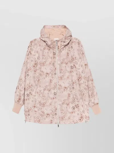 Emporio Armani Blouson Hooded Printed Drawstring Hem In Pink