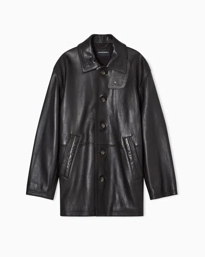 Emporio Armani Blouson In Plonge Lambskin Nappa Leather In Black