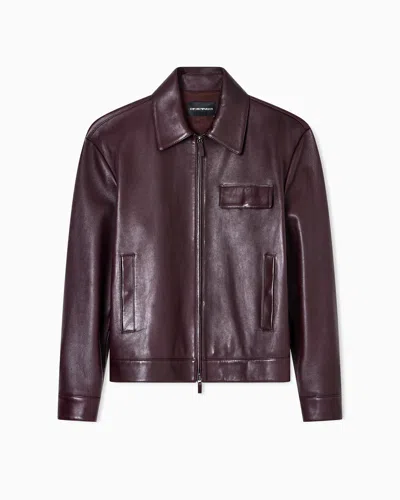 Emporio Armani Blouson In Plonge Lambskin Nappa Leather In Brown