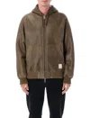 Emporio Armani Lamb Shearling Oversized-fit Blouson In Brown