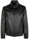 Emporio Armani Leather Jacket With Stand-up Collar In Black