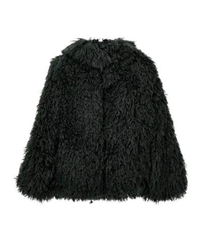 Emporio Armani Blouson Jacket In Shaggy Faux Fur With A High Collar In Green