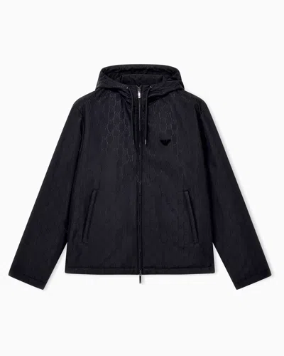 Emporio Armani Blouson Jacket Mit Kapuze Und Monogrammmuster In Black