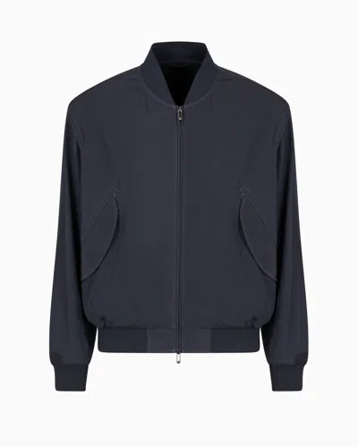 Emporio Armani Blouson Mit Bomberkragen Aus Viskose-nylon In Blue
