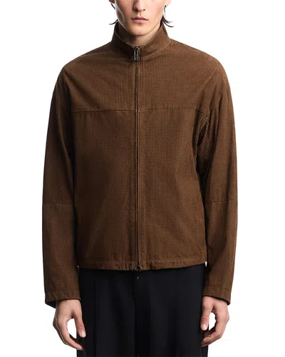 Emporio Armani Blouson Perforated Suede Jacket In Brown